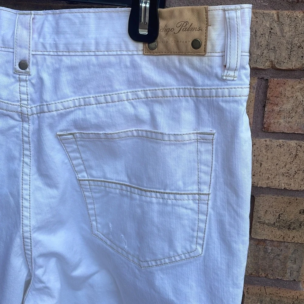 Indigo Palms White Jeans w Brown Contrast Stitch 🤍